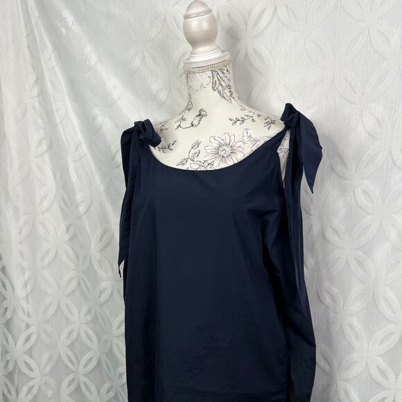 FRAME Bow Cold Shoulder Cotton Blouse In Navy Size M NWOT - Picture 5 of 9